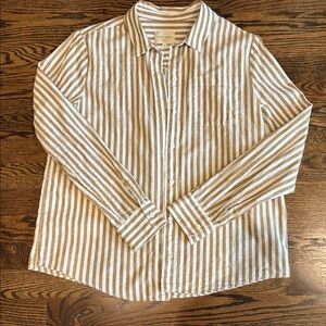 Sezane Tomboy Shirt, Ecru-Camel Stripes, Size 38